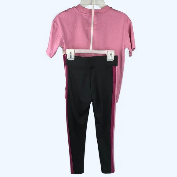 Puma Girls Active 2 piece set with leggings and tshirt Pink with Metallic Logo M - Picture 2 of 7